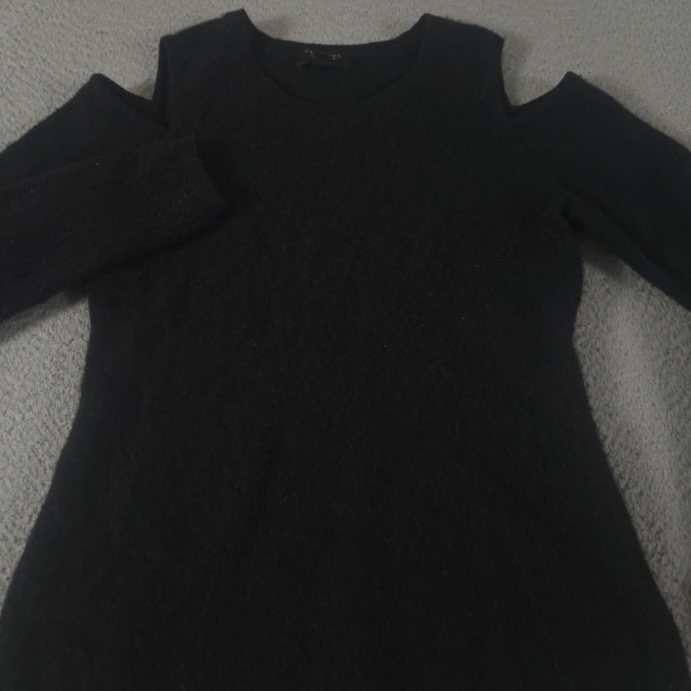 Charter Club Sweater Womens M Black Cold Shoulder 100% Cashmere Cut Out Knit